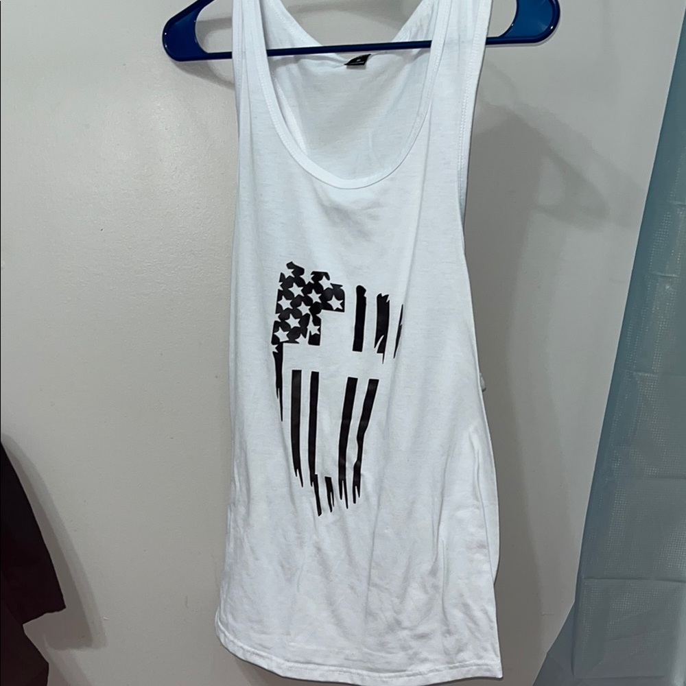 White Tank Top w/ Black Flag Graphic